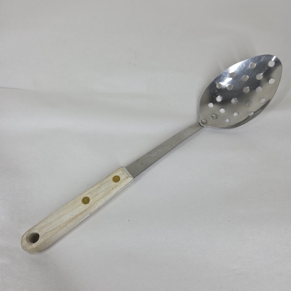 Vtg Robinson Knife Co Stainless Steel Slotted Spoon Wood Handle